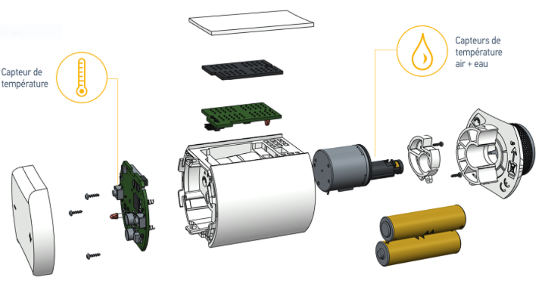 Vue éclatée du robinet thermostatique Somfy
